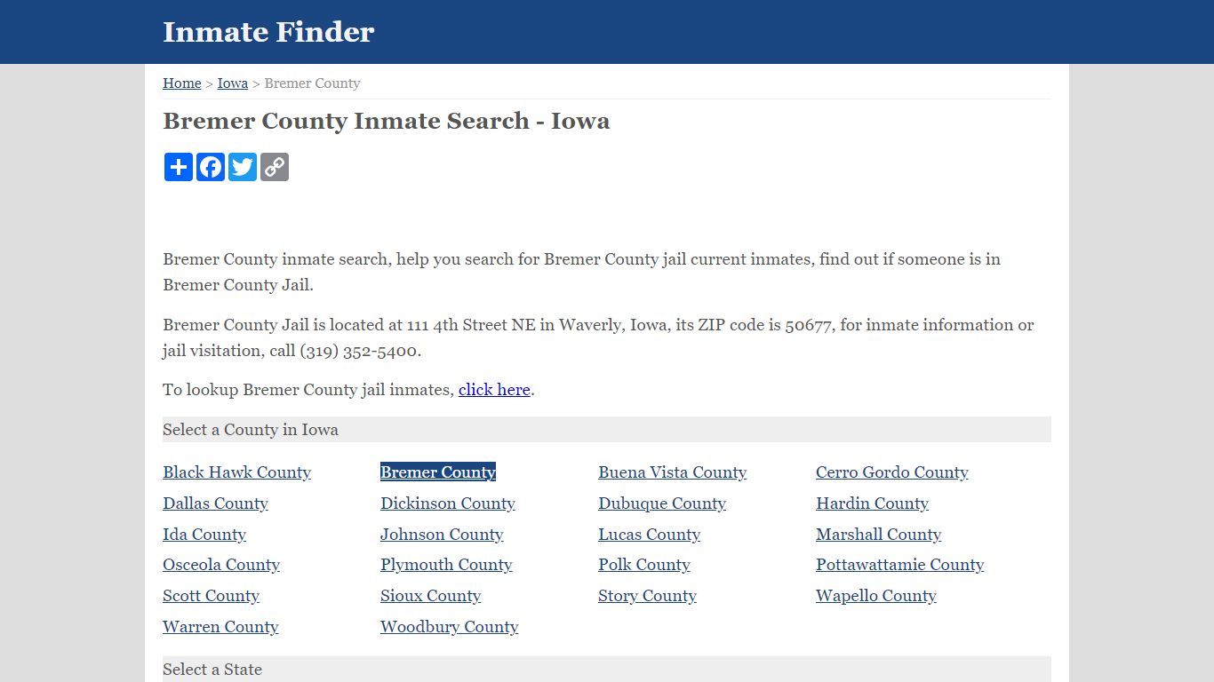 Bremer County Inmate Search - Iowa